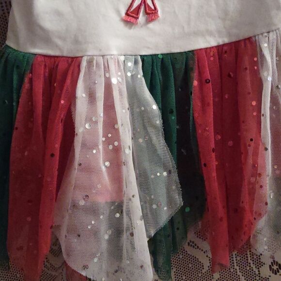 Bonnie Baby Girls 6-9 mo Christmas Reindeer long sleeve Sparkle Tutu Red Dress - Picture 3 of 5